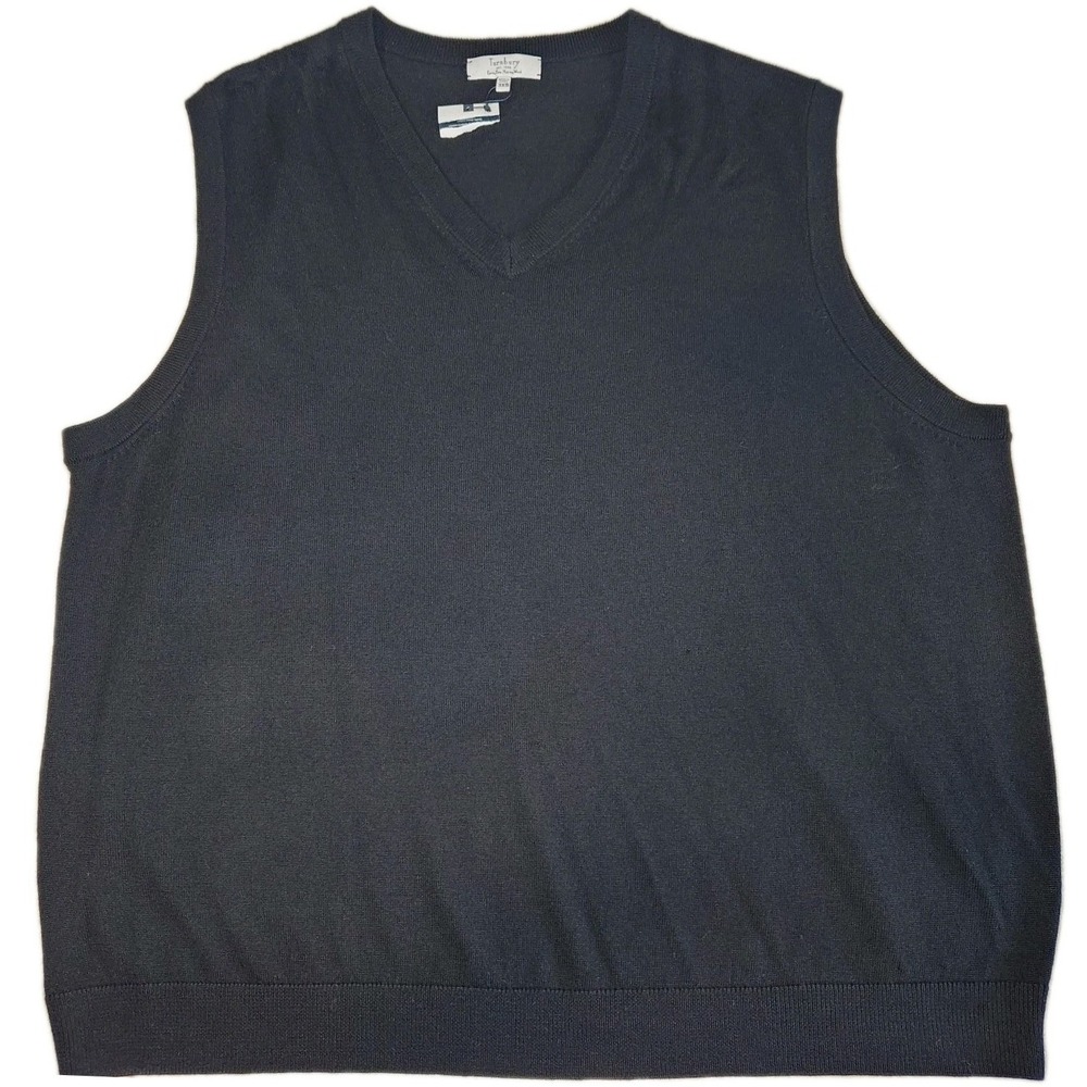 TURNBURY Wool Sweater Vest Men's Big Tall  3XB Black 100% Extra Fine Merino NEW